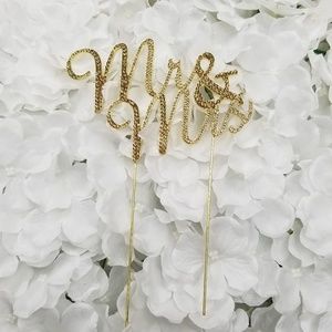 Mr & Mrs gold rhinestone cake topper